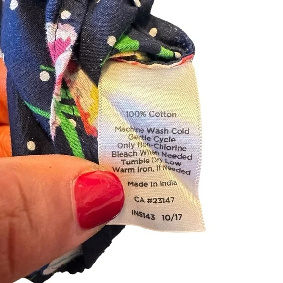 Talbots Navy Blue White Polka Dot Floral Six Button Blouse sz XLarge - Picture 7 of 8